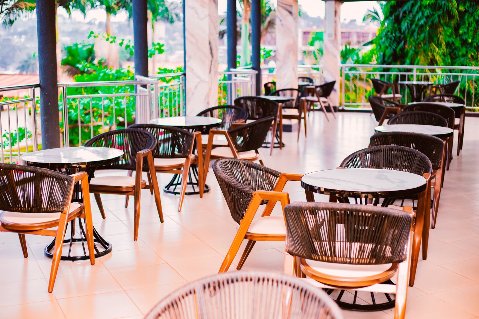 Open-air seating on a Lavanda Hotel terrace